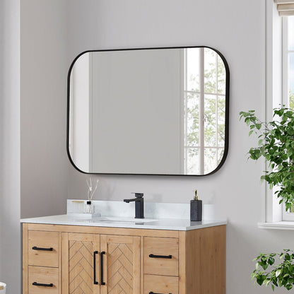 48x30" Rectangular Aluminum Framed in Matte Black Modern Bathroom Wall Mirror