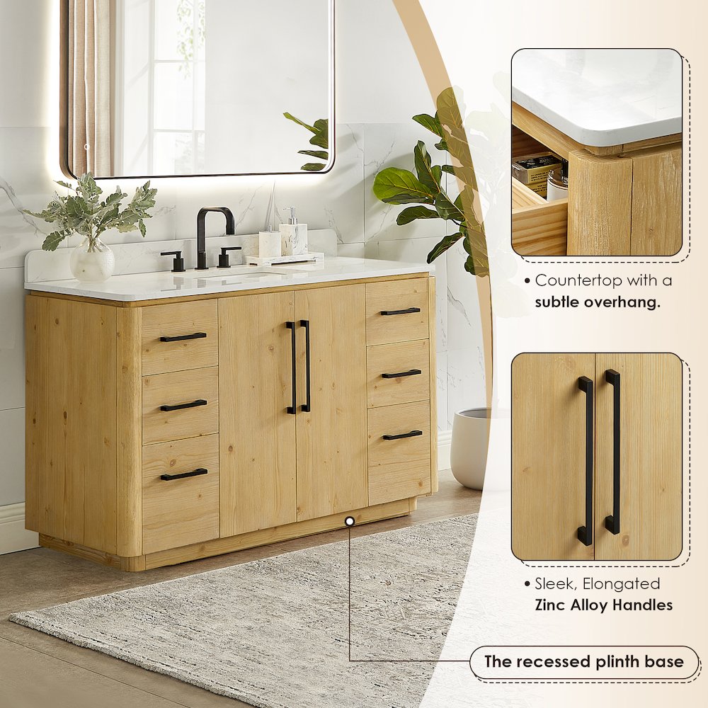 54" Single Bathroom Vanity in Nature Brown with Grain White