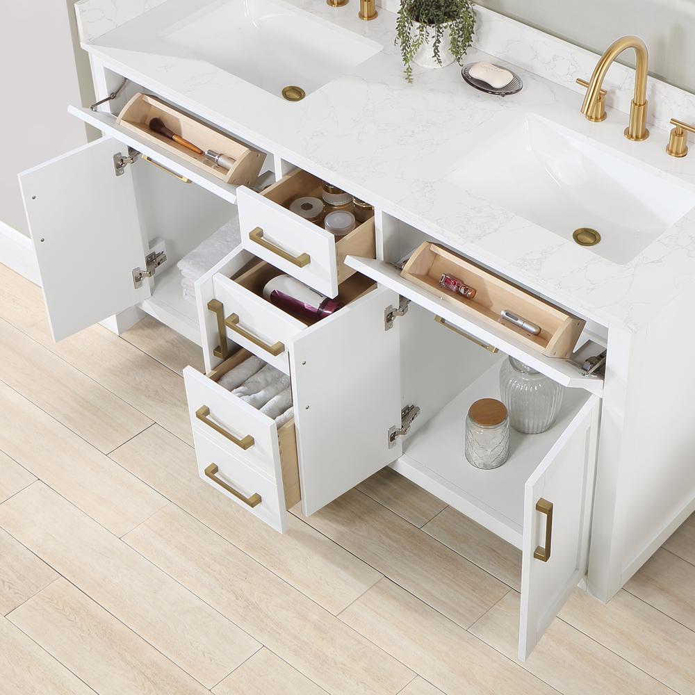 60" Double Bathroom Vanity in White without Mirror