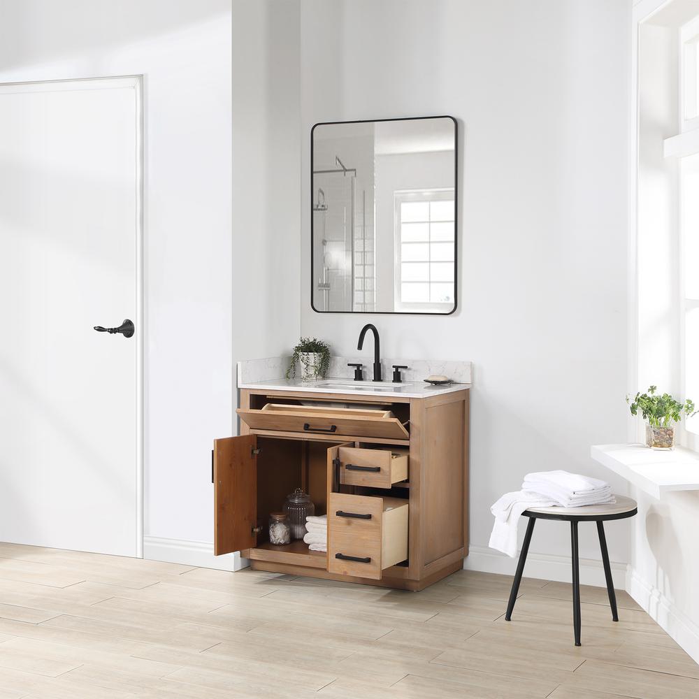 36" Single Bathroom Vanity in Light Brown with Mirror
