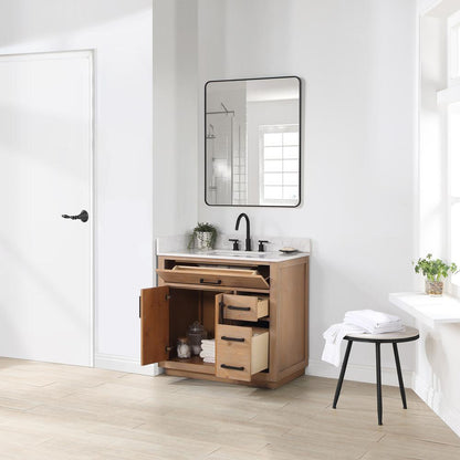 36" Single Bathroom Vanity in Light Brown with Mirror