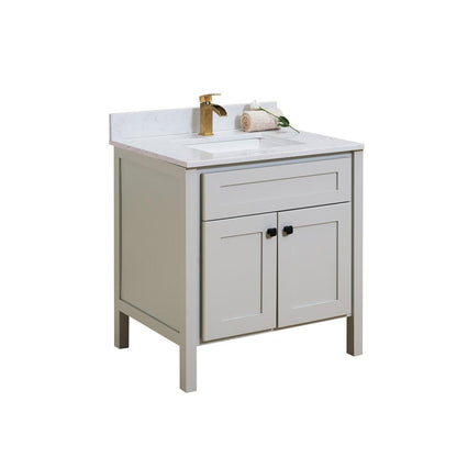 31 in. Composite Stone Vanity Top in Aosta White with White Sink