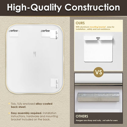 36x30" Rectangular Aluminum Framed in Brushed Gold Modern Bathroom Wall Mirror