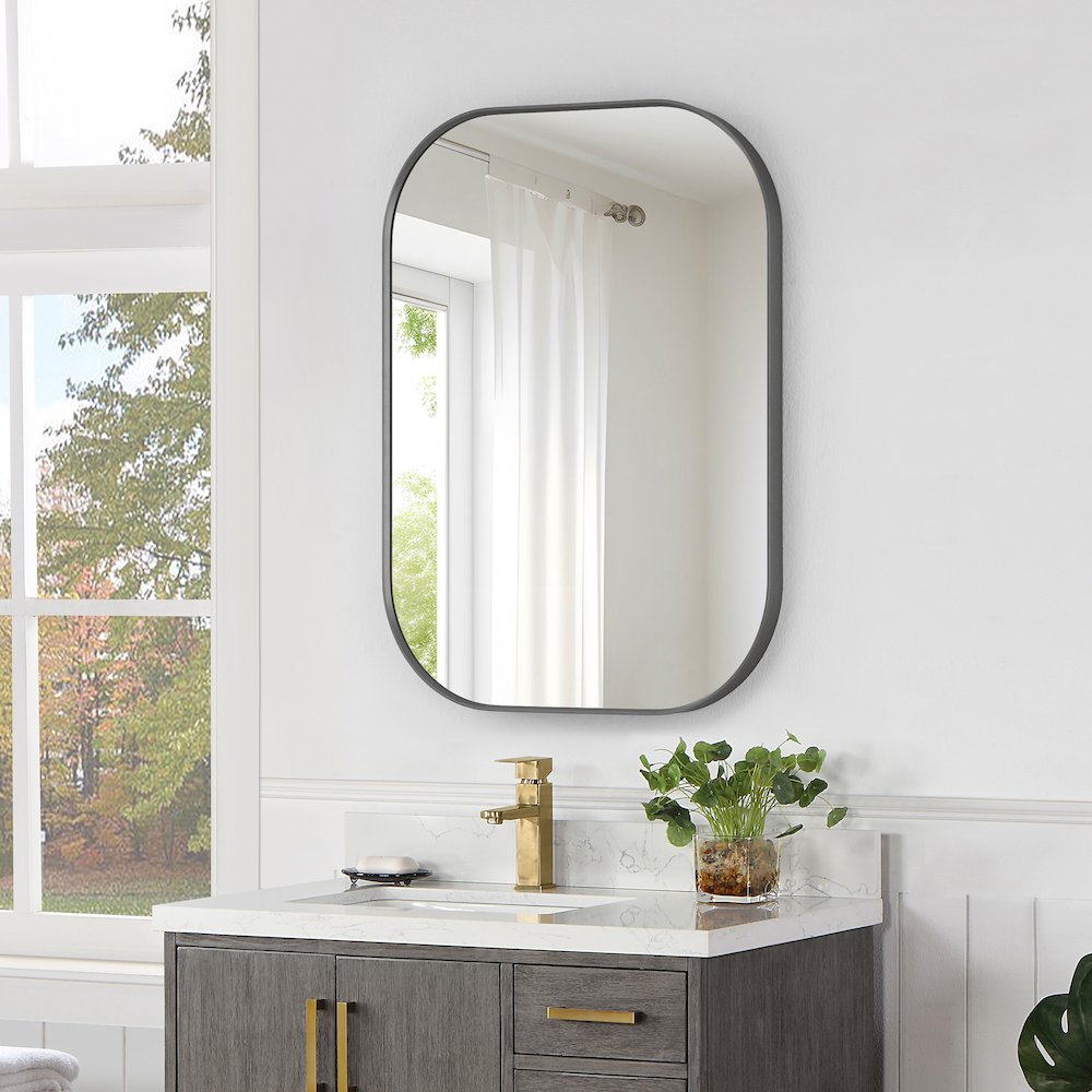 24x32" Rectangular Aluminum Framed in Gunmetal Modern Bathroom Wall Mirror