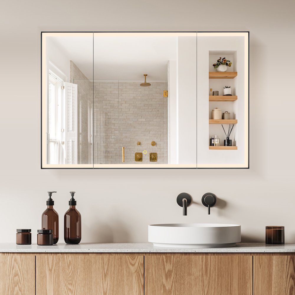 48"x32" Rectangular Bathroom Black Aluminum Mirror Medicine Cabinet