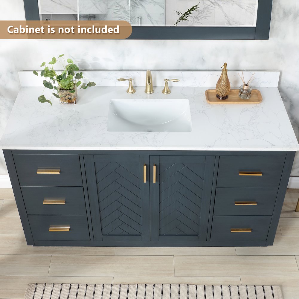 Ceres 61. in Engineered Stone Vanity Top in Grain White with Single White Sink
