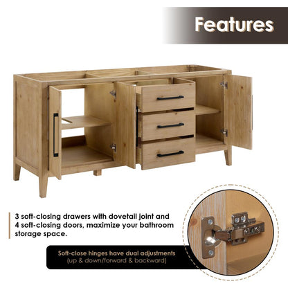 Double Bathroom Vanity in Weathered Fir with Stone Countertop without Mirror