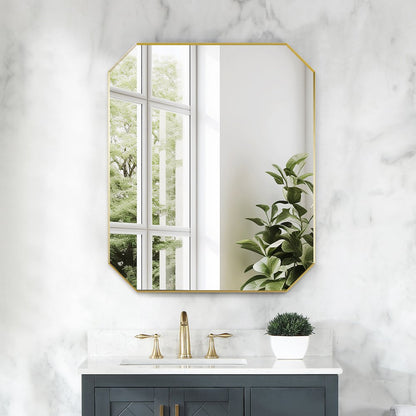 36"x30" Octagon Aluminum Framed in Brushed Gold Modern Bathroom Wall Mirror