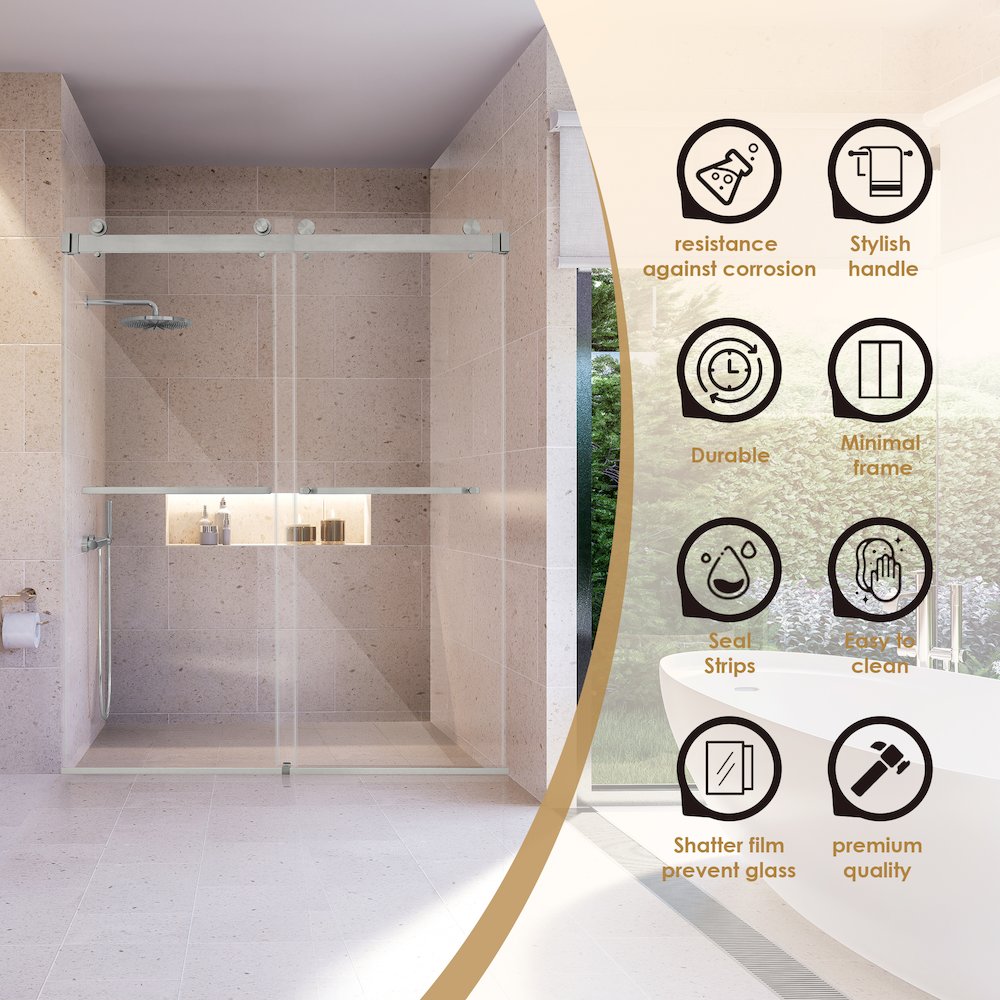 Frameless Exposed Roller Shower Door in Brushed Nickel with Clear Glass