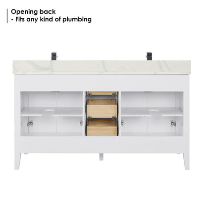 Double Bathroom Vanity in White with White Quartz Stone Countertop with Mirror