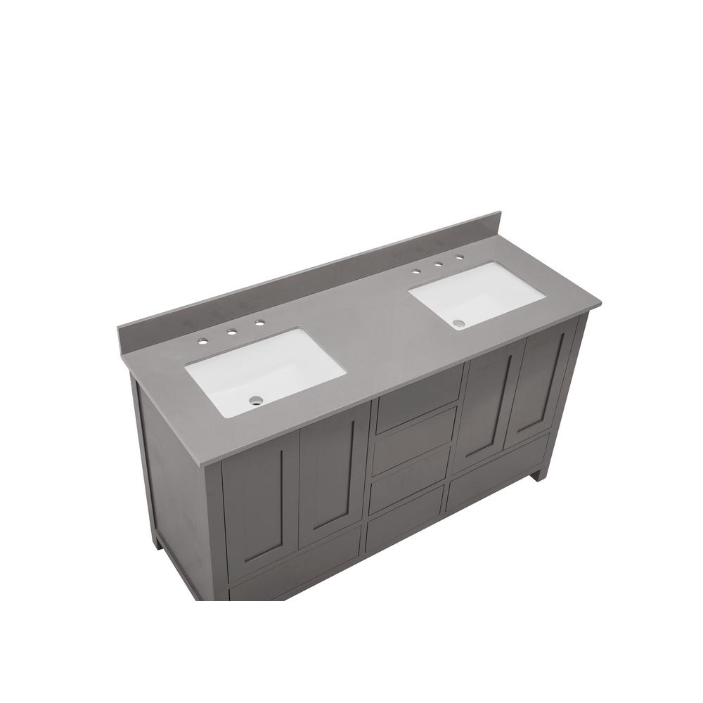 61 in. Composite Stone Vanity Top in Concrete Grey with White Sink
