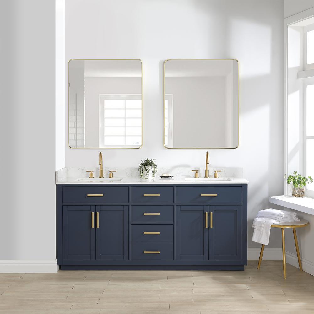 72" Double Bathroom Vanity in Royal Blue with Mirror