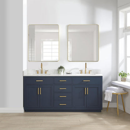 72" Double Bathroom Vanity in Royal Blue with Mirror