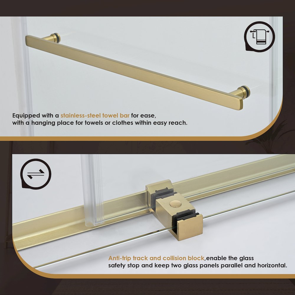 Frameless Exposed Roller Shower Door in Brushed Gold with Clear Glass