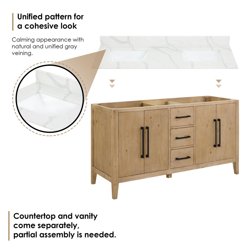 Double Bathroom Vanity in Weathered Fir with Stone Countertop with Mirror