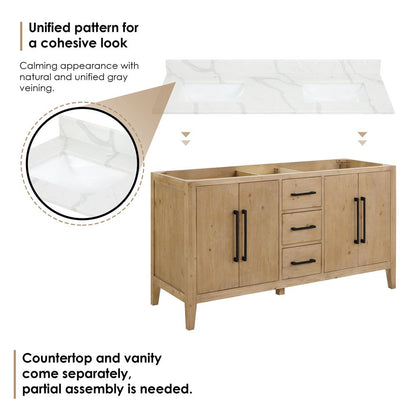 Double Bathroom Vanity in Weathered Fir with Stone Countertop with Mirror