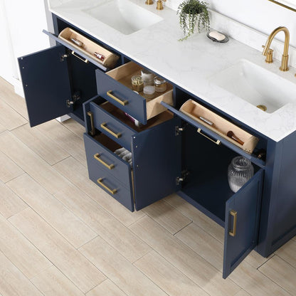72" Double Bathroom Vanity in Royal Blue with Mirror