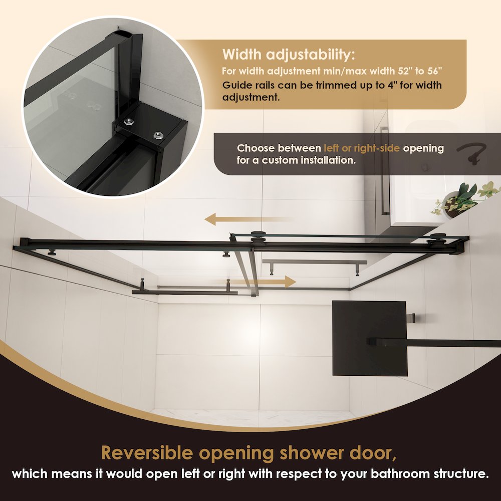 Frameless Exposed Roller Shower Door in Matte Black with Clear Glass