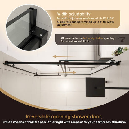 Frameless Exposed Roller Shower Door in Matte Black with Clear Glass