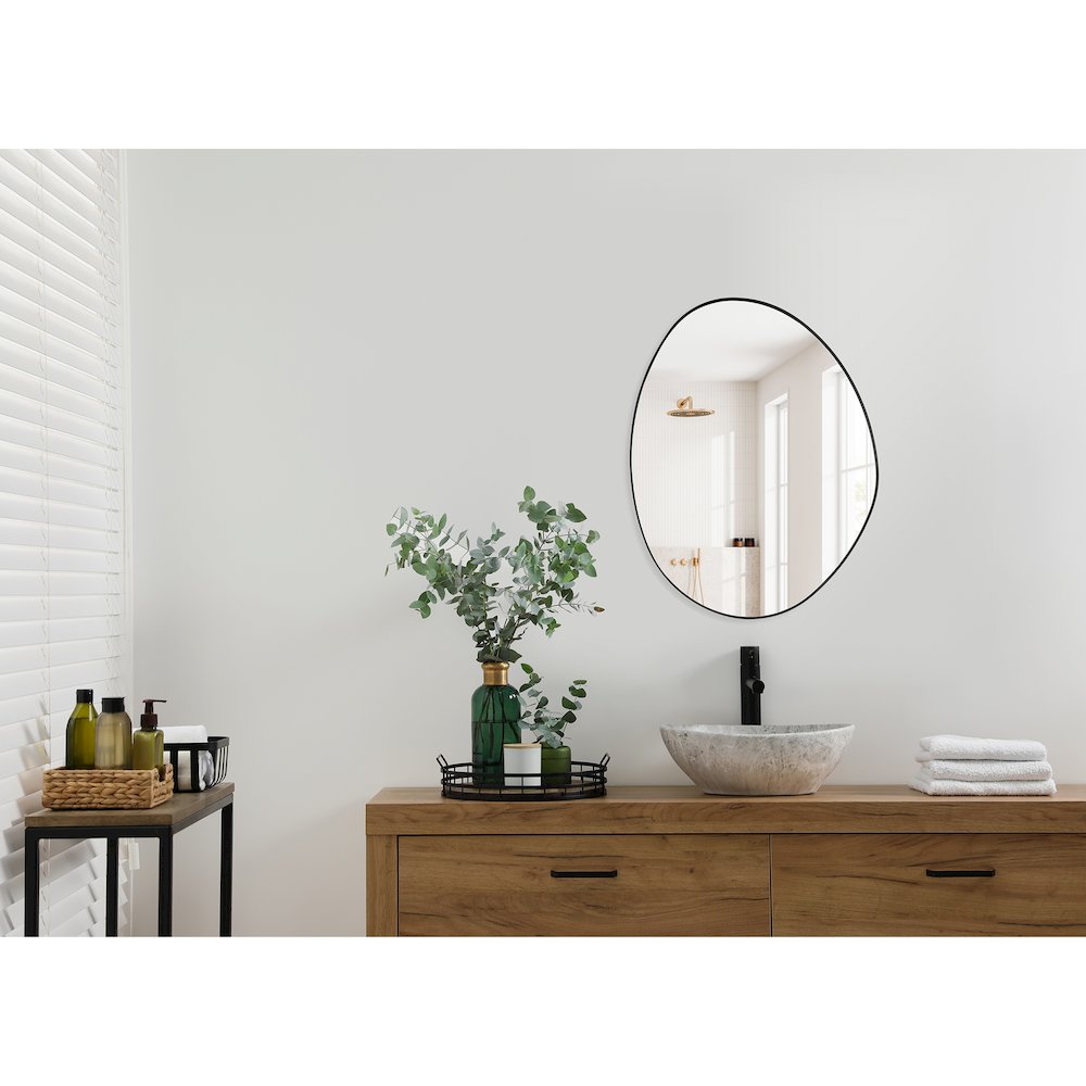 28"x36" Irregular Aluminum Framed in Matte Black Modern Bathroom Wall Mirror