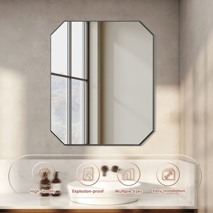 36"x30" Octagon Aluminum Framed in Matte Black Modern Bathroom Wall Mirror