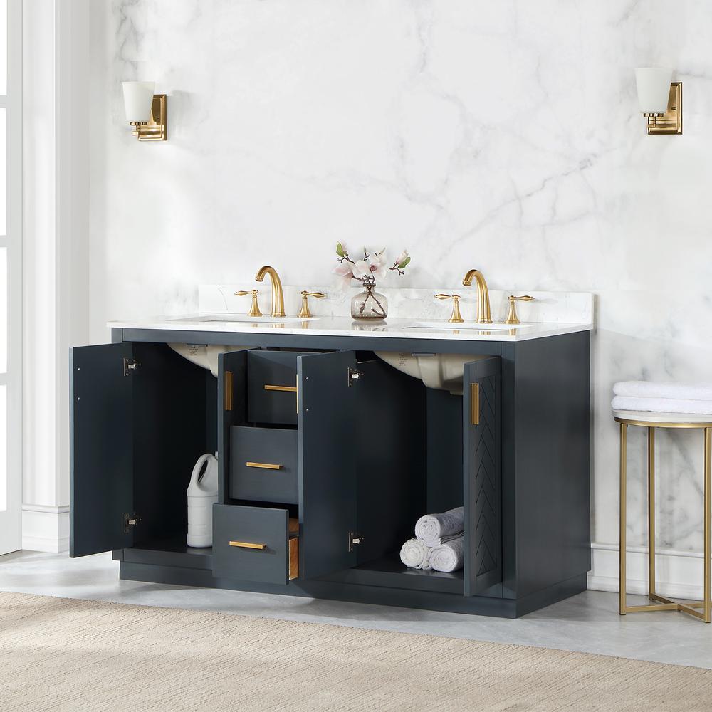 60" Double Bathroom Vanity Set in Classic Blue without Mirror