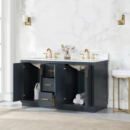 60" Double Bathroom Vanity Set in Classic Blue without Mirror