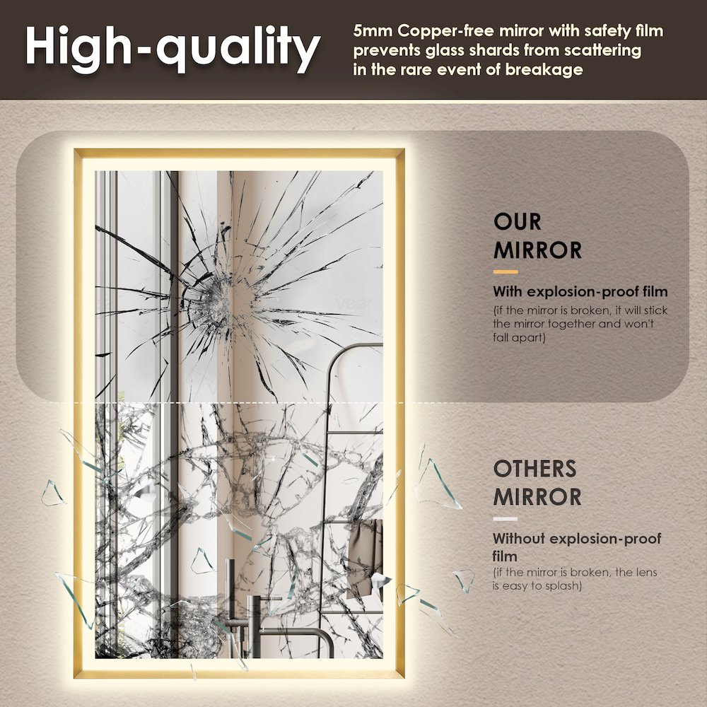 48"x30" Rectangular Wall Mirror in Brushed Gold Aluminum Framed