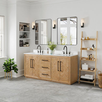 72" Double Bathroom Vanity Grain White Engineered Stone Countertop