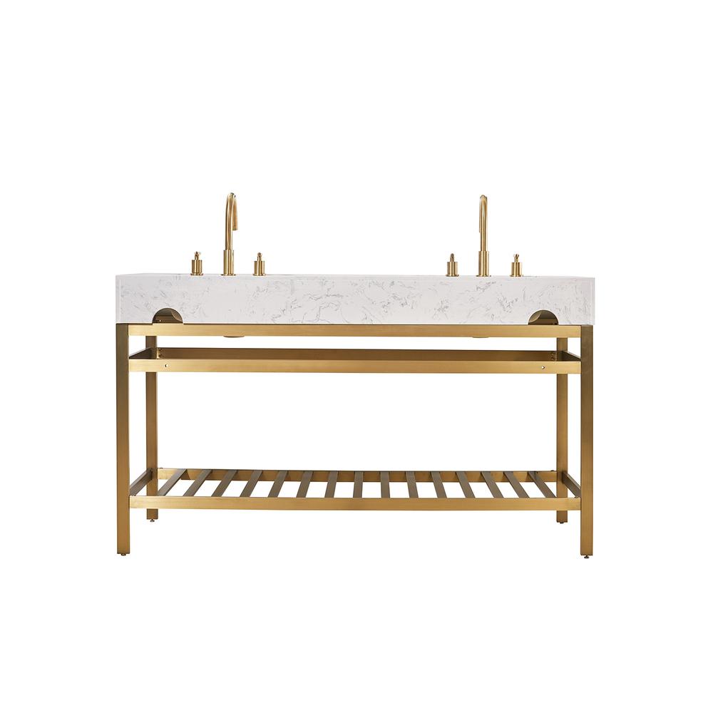 60" Double Stainless Steel Vanity Console in Brushed Gold without Mirror