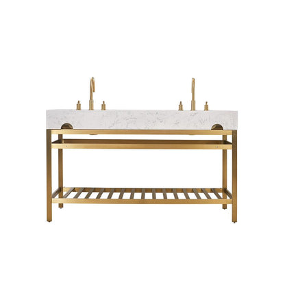 60" Double Stainless Steel Vanity Console in Brushed Gold without Mirror