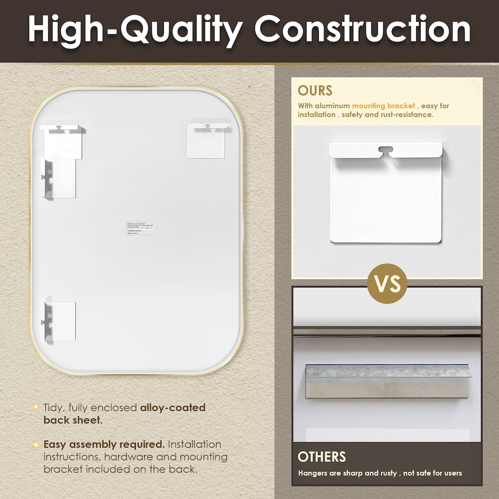 24x32" Rectangular Aluminum Framed in Brushed Gold Modern Bathroom Wall Mirror