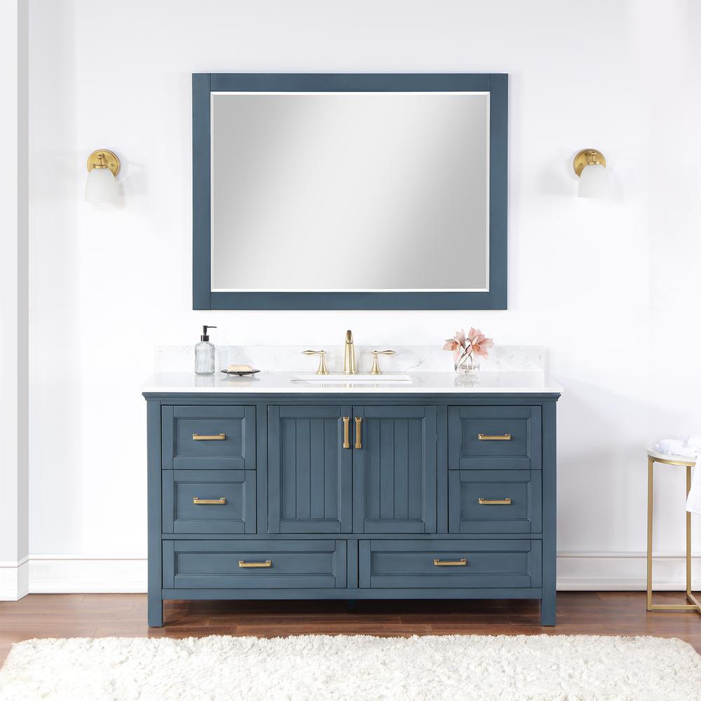 60" Single Bathroom Vanity Set in Classic Blue with Mirror