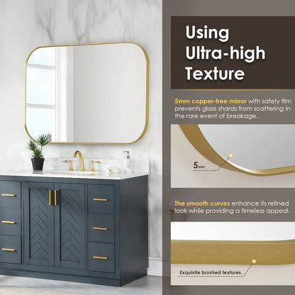 48x30" Rectangular Aluminum Framed in Brushed Gold Modern Bathroom Wall Mirror