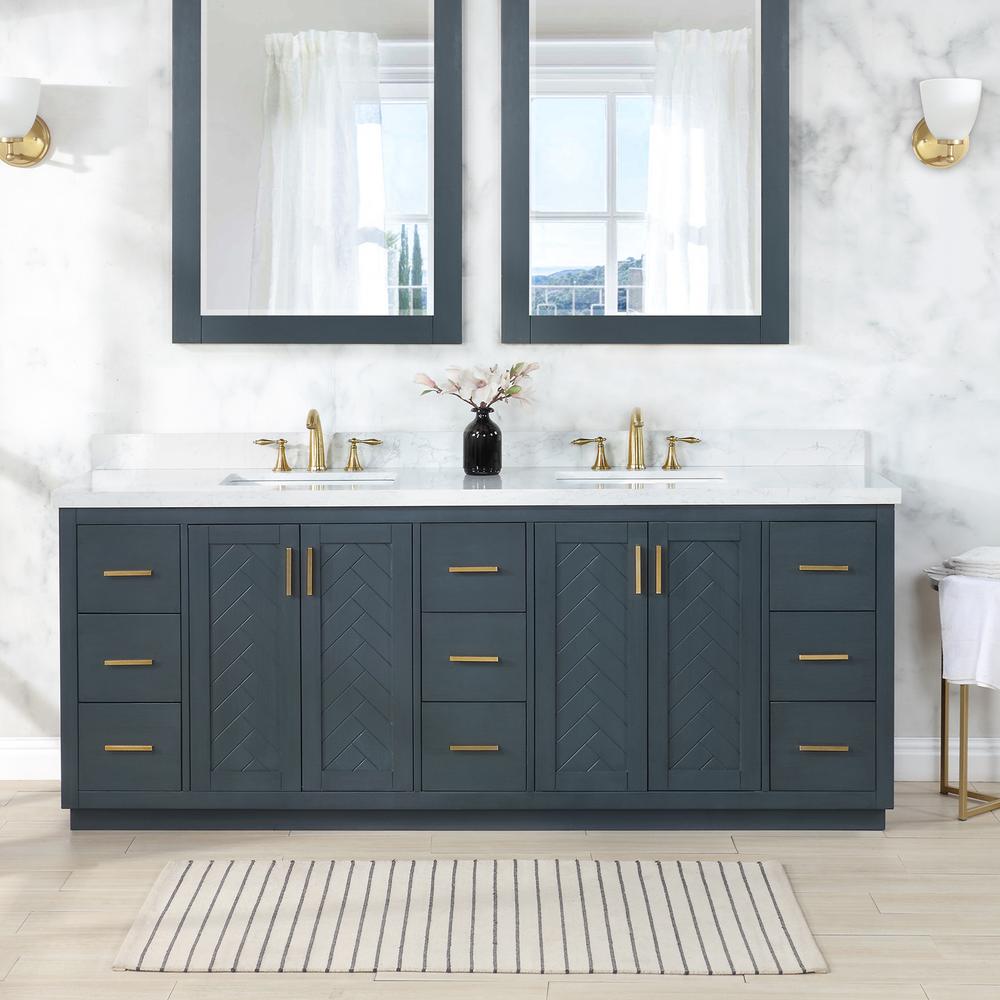 84" Double Bathroom Vanity Set in Classic Blue without Mirror