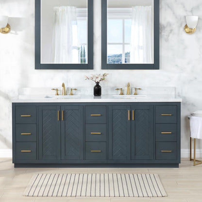 84" Double Bathroom Vanity Set in Classic Blue without Mirror