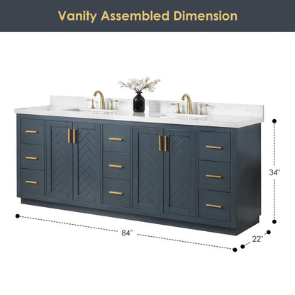 84" Double Bathroom Vanity Set in Classic Blue without Mirror