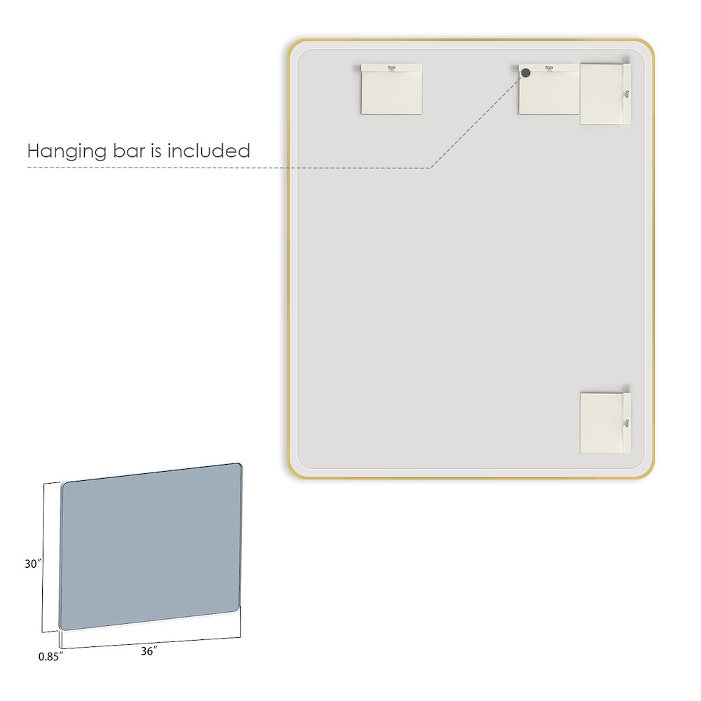Nettuno 36" Rectangle Bathroom/Vanity Brushed Gold Aluminum Framed Wall Mirror