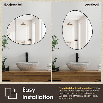 28"x36" Irregular Aluminum Framed in Matte Black Modern Bathroom Wall Mirror