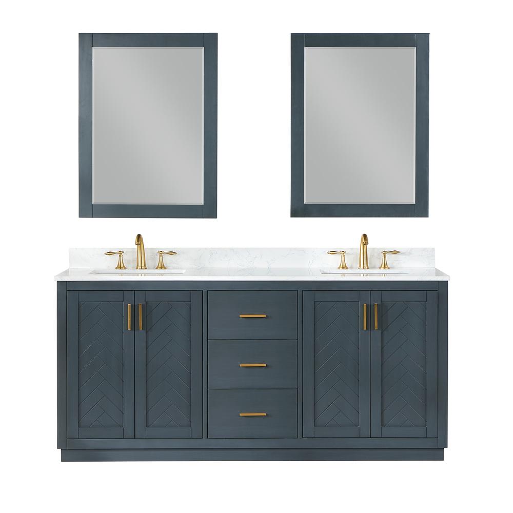 72" Double Bathroom Vanity Set in Classic Blue with Mirror