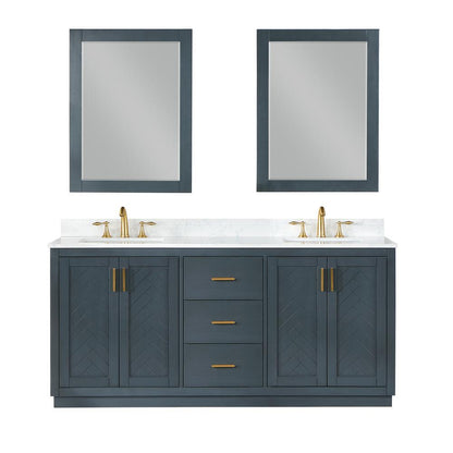 72" Double Bathroom Vanity Set in Classic Blue with Mirror