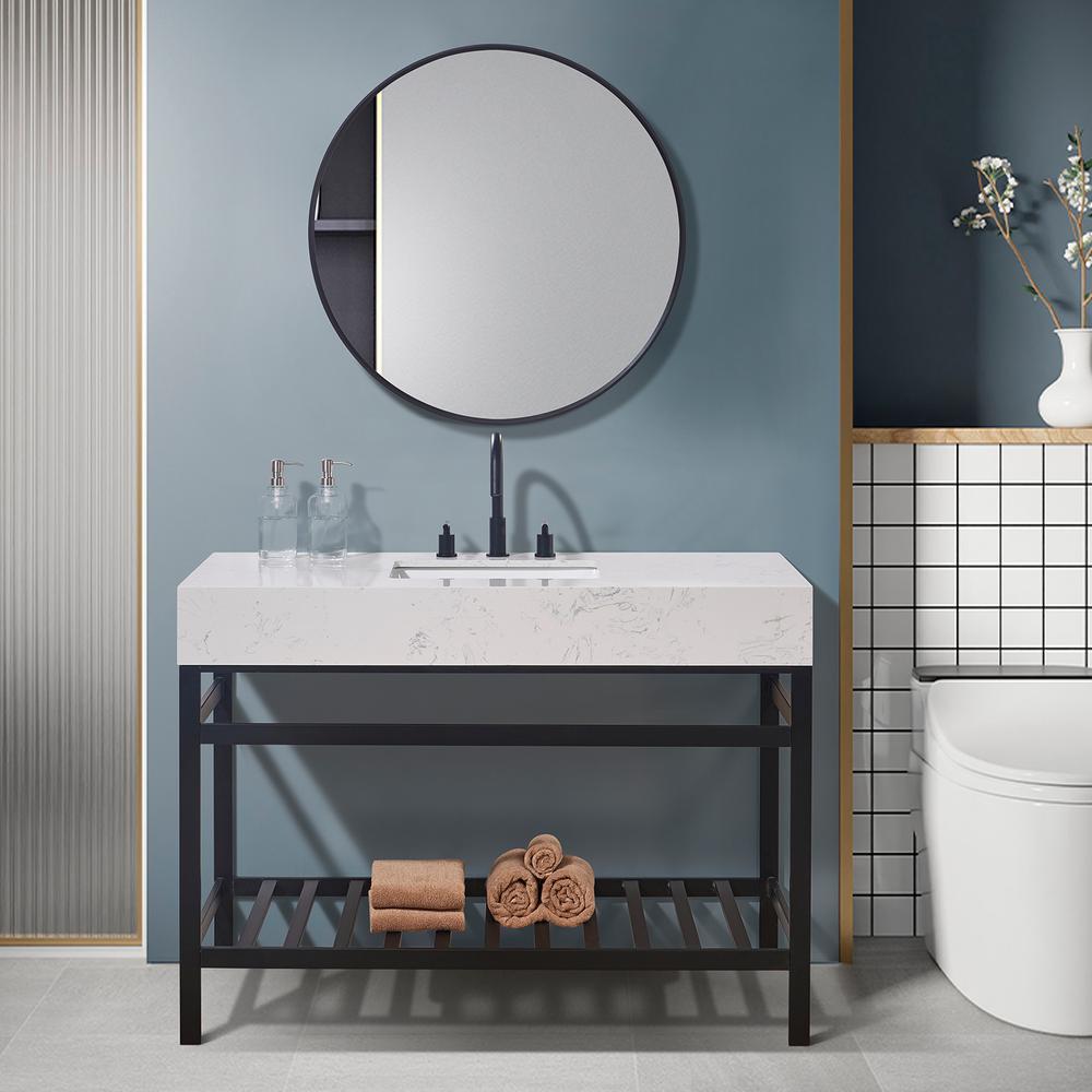 48. in Composite Stone Vanity Top in Aosta White Apron with White Sink