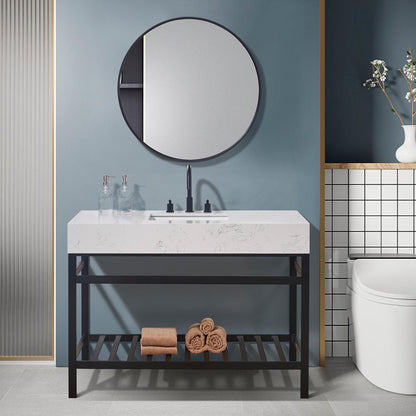 48. in Composite Stone Vanity Top in Aosta White Apron with White Sink
