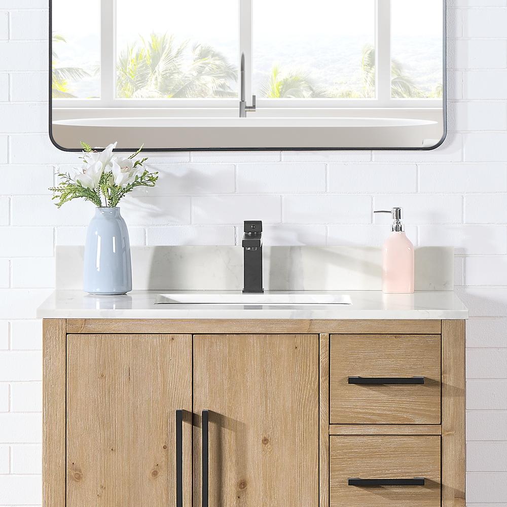 Arbios 36. in Quartz Stone Vanity Top in Calacatta White with White Sink