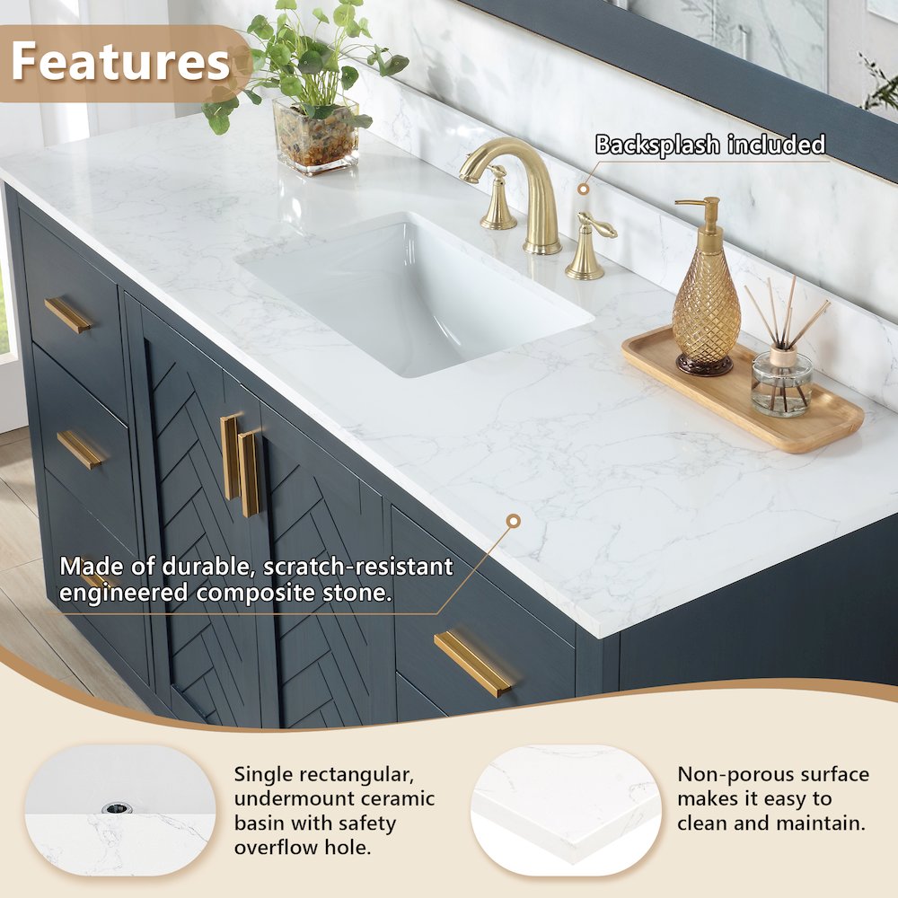 Ceres 61. in Engineered Stone Vanity Top in Grain White with Single White Sink