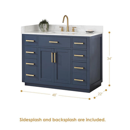48" Single Bathroom Vanity in Royal Blue without Mirror