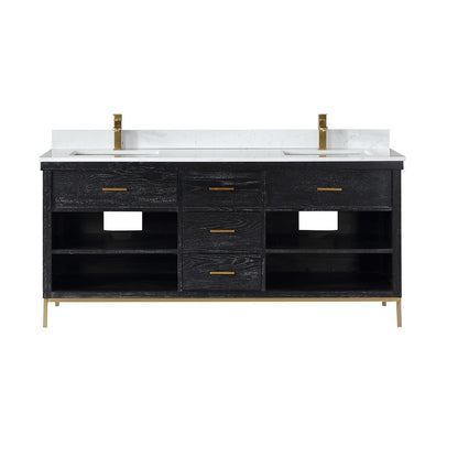 72" Double Bathroom Vanity Set in Black Oak without Mirror