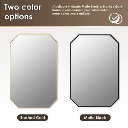 24"x36" Octagon Aluminum Framed in Matte Black Modern Bathroom Wall Mirror