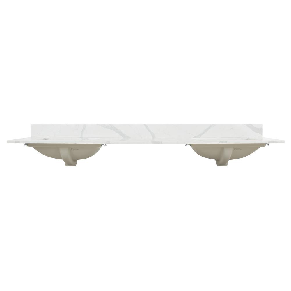 Arbios 72. in Quartz Stone Vanity Top in Calacatta White with White Sink