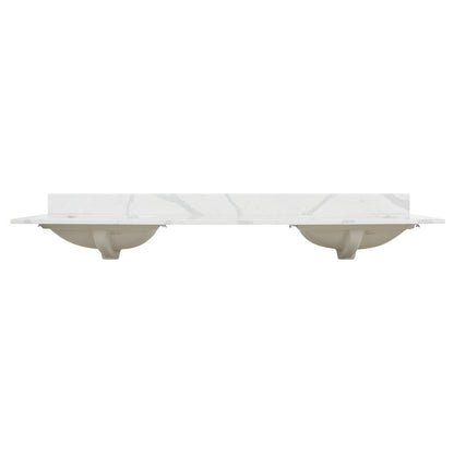 Arbios 72. in Quartz Stone Vanity Top in Calacatta White with White Sink